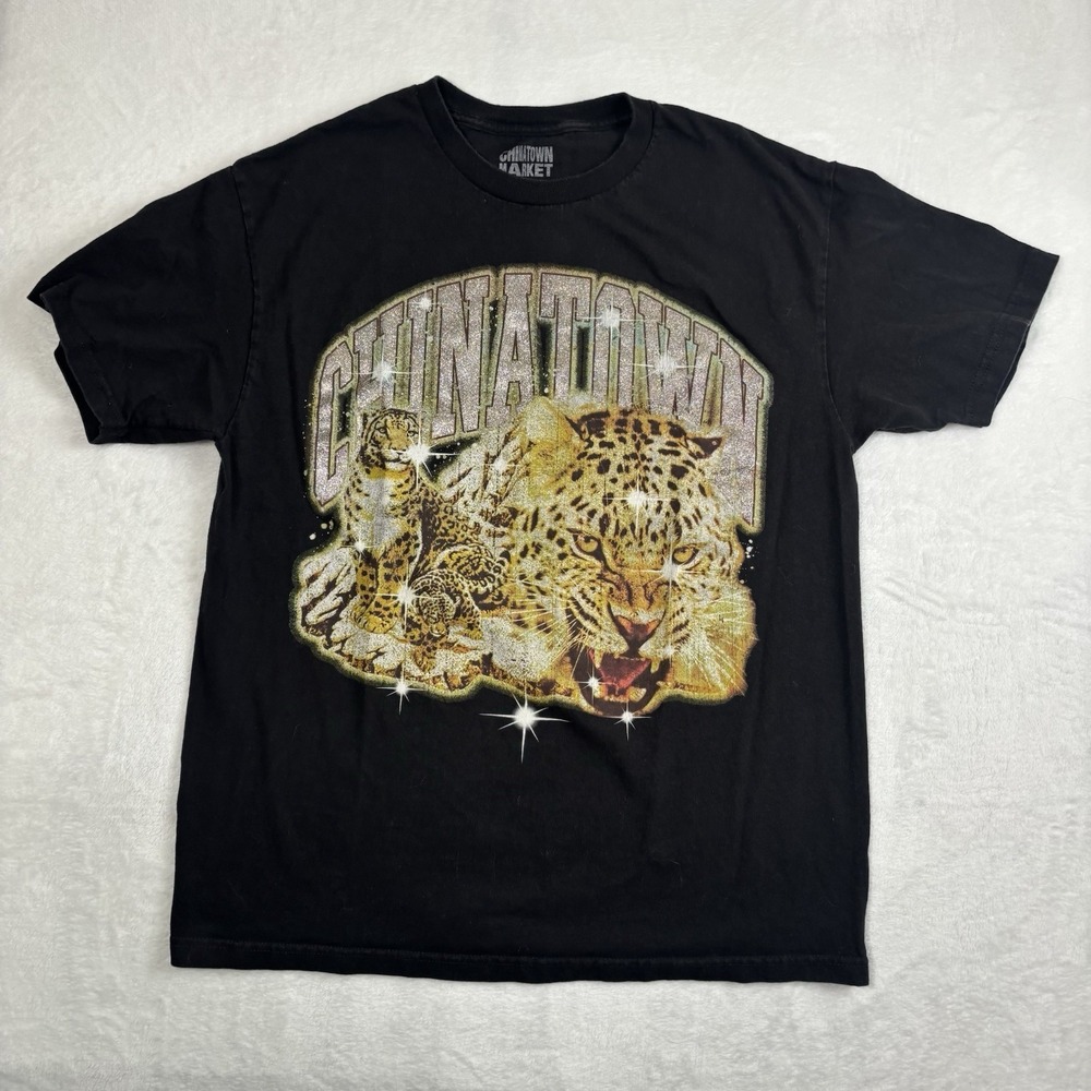 Chinatown Market‎ Cheetah Black Short Sleeve Graphic Shirt Men's Large
